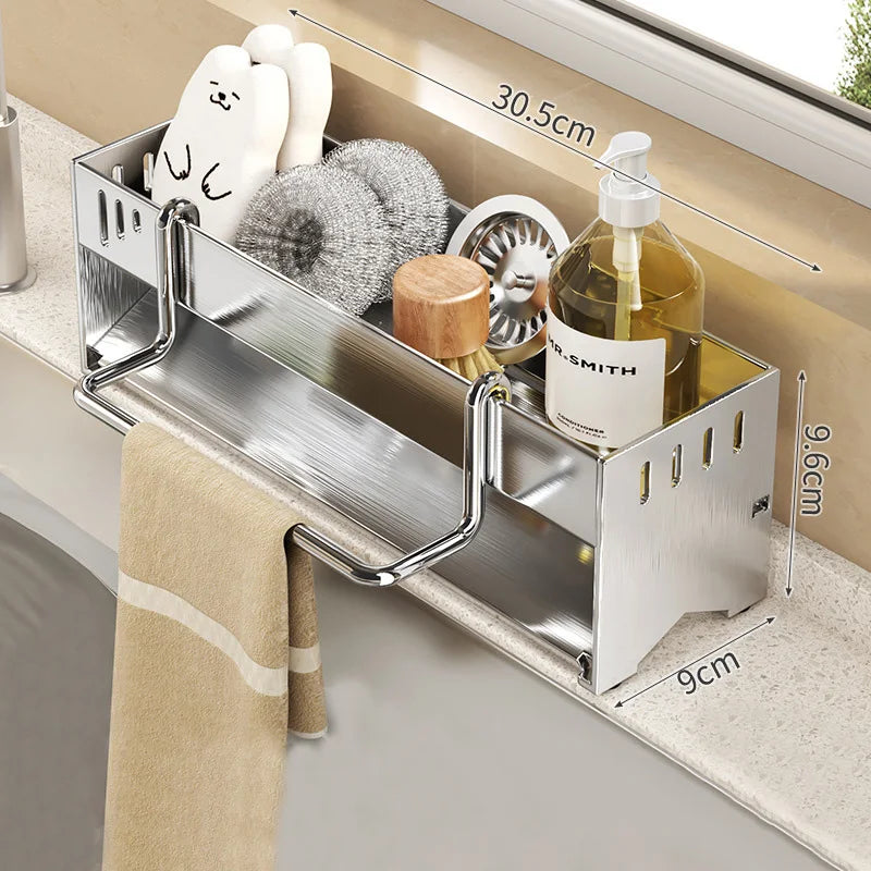 1pc Stainless Steel Kitchen Storage Rack Large-capacity Rag Sponge Draining Rack Household Sink Storage Rack Kitchen Organizer